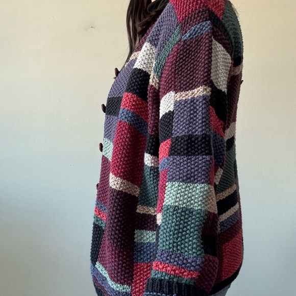 Vintage Multicolor Patchwork Knit Cardigan - Picture 3 of 8
